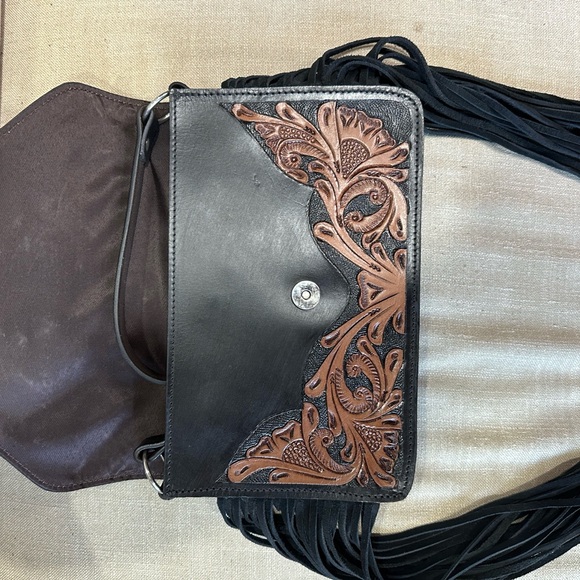 Artisan Black and Brown Fringed Clutch - Picture 3 of 3